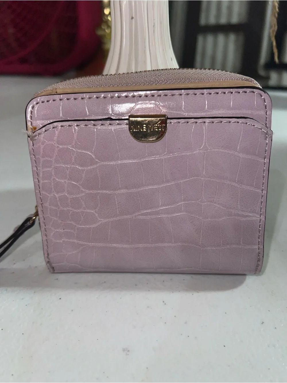 Nine West Lilac Croc-Embossed Compact Wallet -